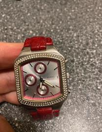 Guess cronografo quadrante argento cinturino rosso