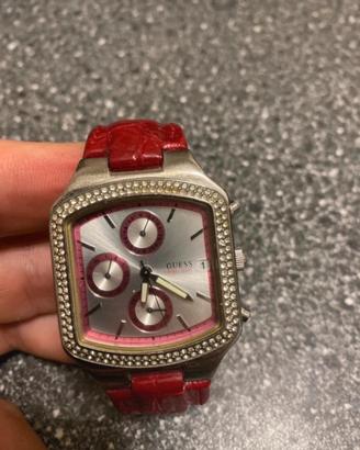 Guess cronografo quadrante argento cinturino rosso