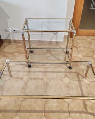 Carrello e tavolo in vetro