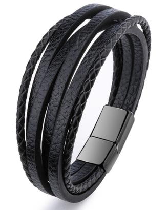 Bracciale Nero Multistrato Unisex Intrecciato
