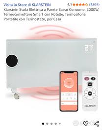 Klarstein Stufa Elettrica a Parete Basso Consumo