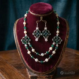 Collana vintage Orecchini Quarzo Cristallo a mano