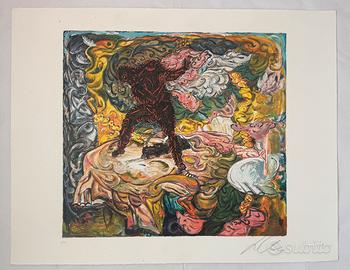 Sandro Chia litografia 70x90 Strano Passo