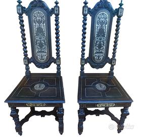 Coppia sedie ebanizzate intarsiate Neorinascimento