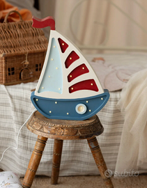 Two N Lampada Artigianale Legno Led Barca a Vela