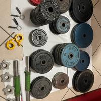120kg di dischi, Panca, rack, bilancieri, manubri