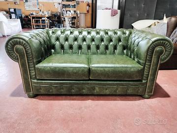 Chester divano 2 posti in vera pelle vintage verde