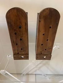 coppia applique in legno stile  lanterna vintage