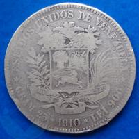 VENEZUELA 1910 Moneta Gram25, 5 Bolivares Argento 