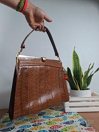 Borsa vintage in vera pelle di pitone con specchio