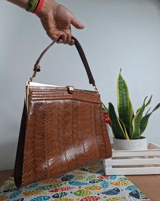 Borsa vintage in vera pelle di pitone con specchio