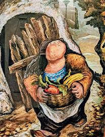 Lorenzo Lovo donna che regge un cesto di verd