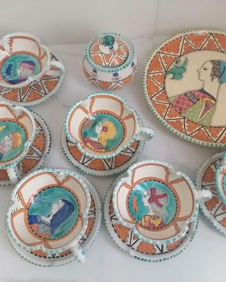 SERVIZIO DA THE  PIU' PIATTO DOLCI IN MAIOLICA