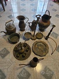 Vasi, teiera, piatto bronzo e rame