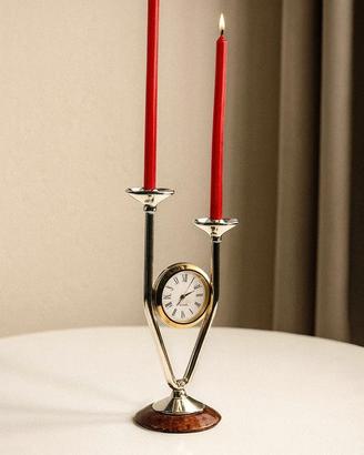 Portacandele con orologio vintage in metallo e leg