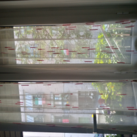 Tende bianche e rosse per finestra