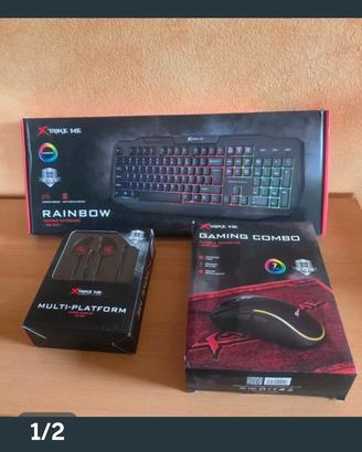Tastiera, mouse con tappetino e cuffie gaming 
