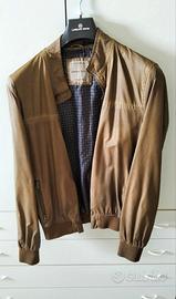 Giubbotto bomber in pelle beige