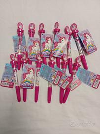 Penne 3 in 1 Unicorno 12 Penne con Timbro e Bolle