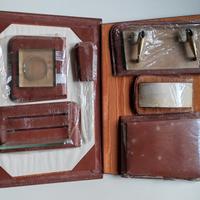 set da scrivania vintage in pelle 