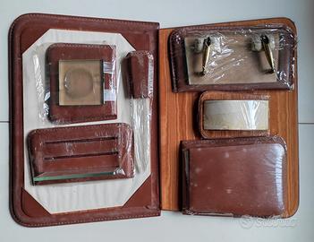 set da scrivania vintage in pelle 