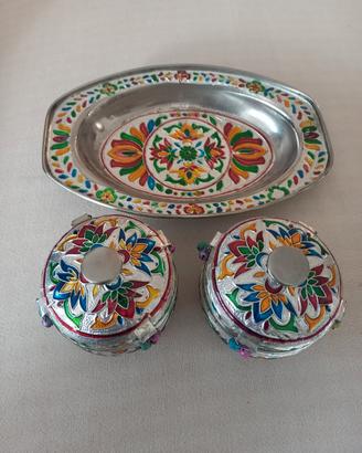 Set ciotoline e vassoio Meenakari arte indiana