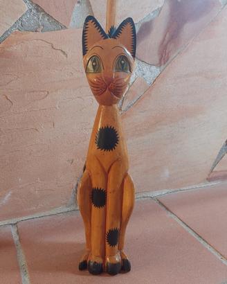statuetta legno gatto