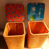 Puff porta giochi in legno e vimini