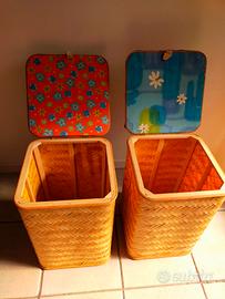 Puff porta giochi in legno e vimini