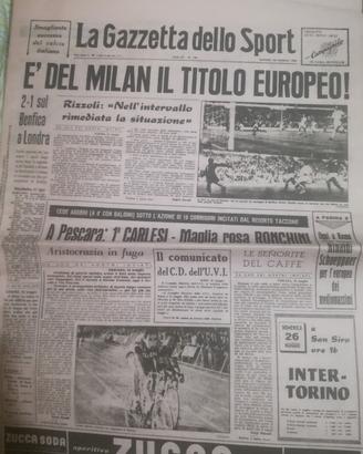 La Gazzetta dello Sport: Milan - Benfica 23/5/1963