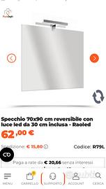 Specchio bagno  70x90 reversibile filolucido