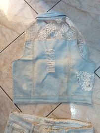 Completo jeans ricamato + reggiseno BRA