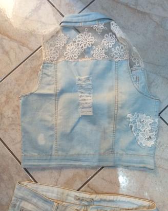 Completo jeans ricamato + reggiseno BRA