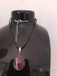 Collana pendente ovale vetro colorato