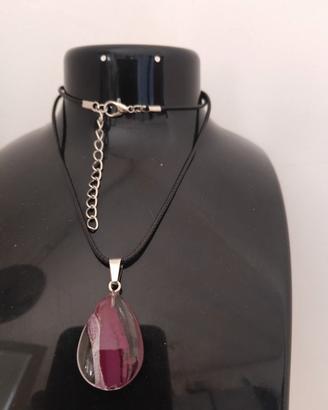 Collana pendente ovale vetro colorato