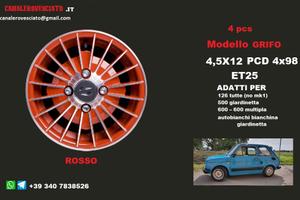 Cerchi grifo 12 pollici 4x98 ROSSO fiat 126