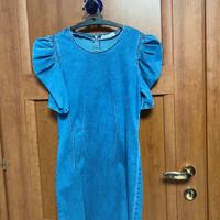 vestito con maniche a sbuffo in denim