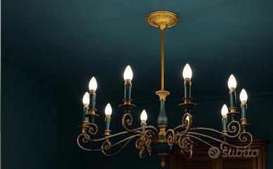 Lampadario antico in ottone restaurato – 10 luci