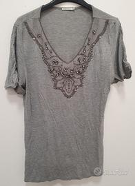 t-shirt Marella grigia con strass taglia xl 
