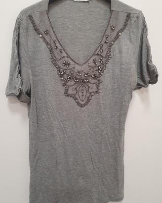 t-shirt Marella grigia con strass taglia xl 