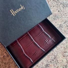 Portafoglio Harrods in vera pelle marrone.