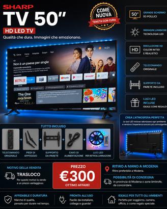 SHARP TV 50" + LED POSTERIORE +Telecomando 