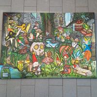 quadro tela artigianale fantasy bosco gnomi arredo