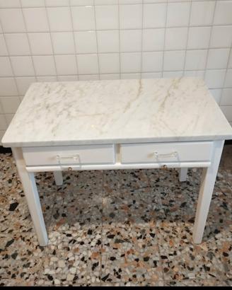 TAVOLO IN LEGNO PIANO IN MARMO DI CARRARA