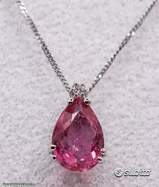 COLLANA ORO 18kt. DIAMANTE E TORMALINA ROSA