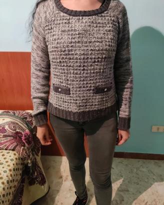 Maglione Invernale Grigio Effetto Mélange