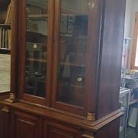 CREDENZA LIBRERIA DOPPIO CORPO STILE IMPERO NOCE