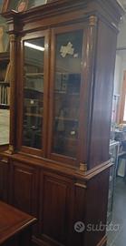 CREDENZA LIBRERIA DOPPIO CORPO STILE IMPERO NOCE