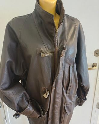 giaccone in vera pelle vintage con alamari 