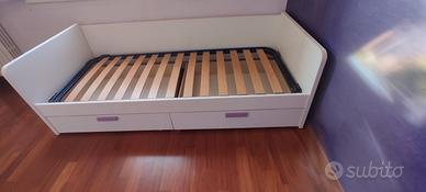 Letto singolo con cassettoni + comodino + matera